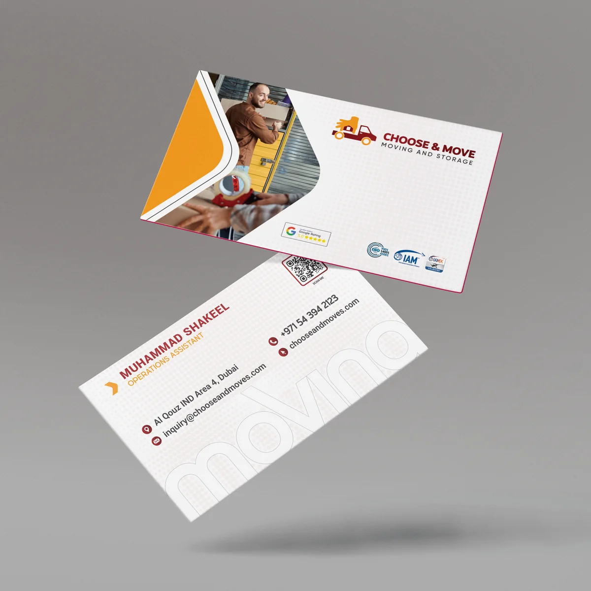 Choose and Move business card design, front and back