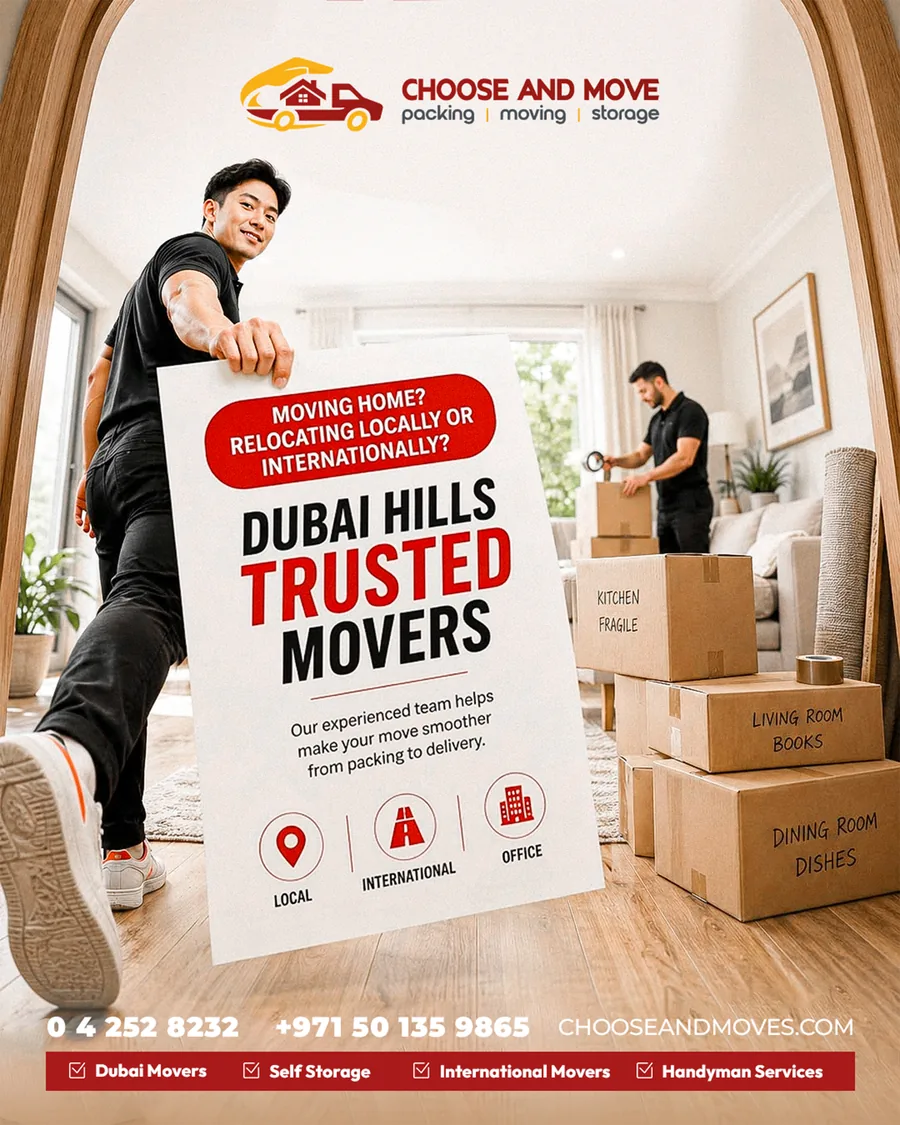Choose and Move social media post: Dubai Hills trusted movers