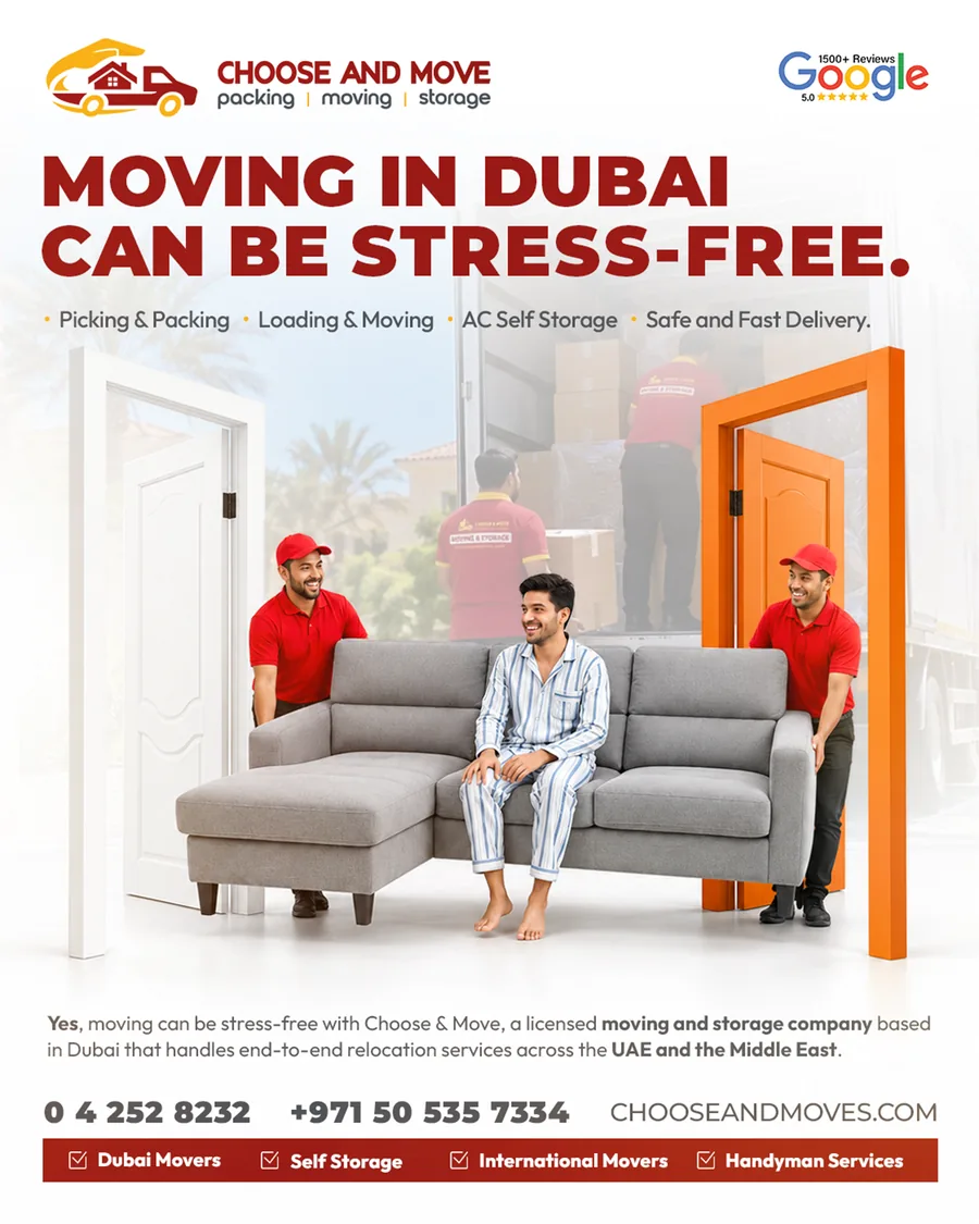 Choose and Move social media post: Moving in Dubai can be stress-free