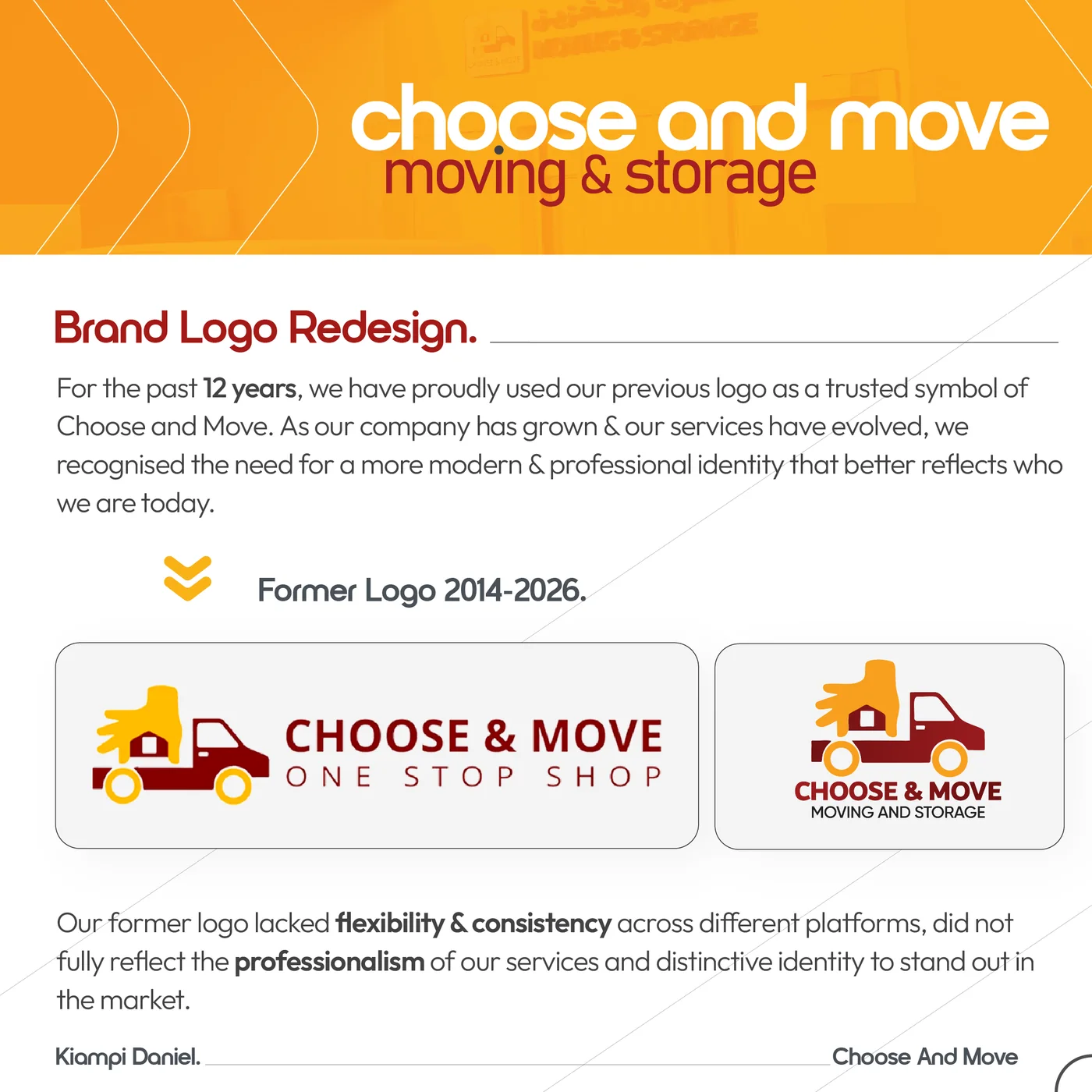 Choose and Move brand logo redesign announcement showing the former logo 2014-2026