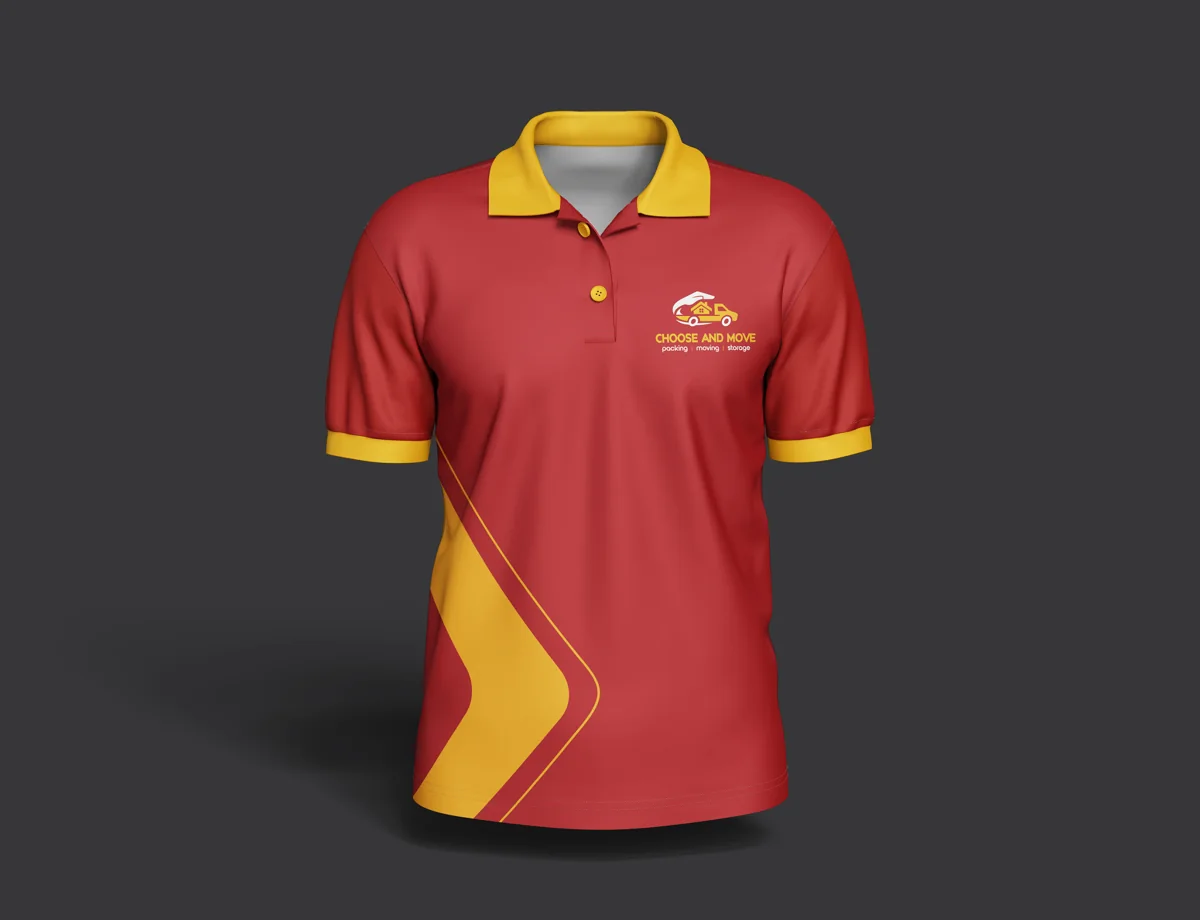 Choose and Move staff polo shirt, front, with new logo